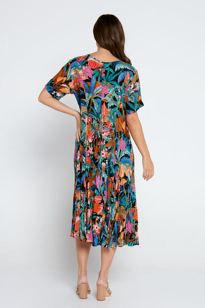 Godet Short Sleeve Dress - Paphos Print