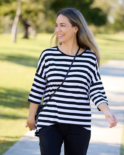 Montmartre Bamboo Top - Black White Wide Stripe