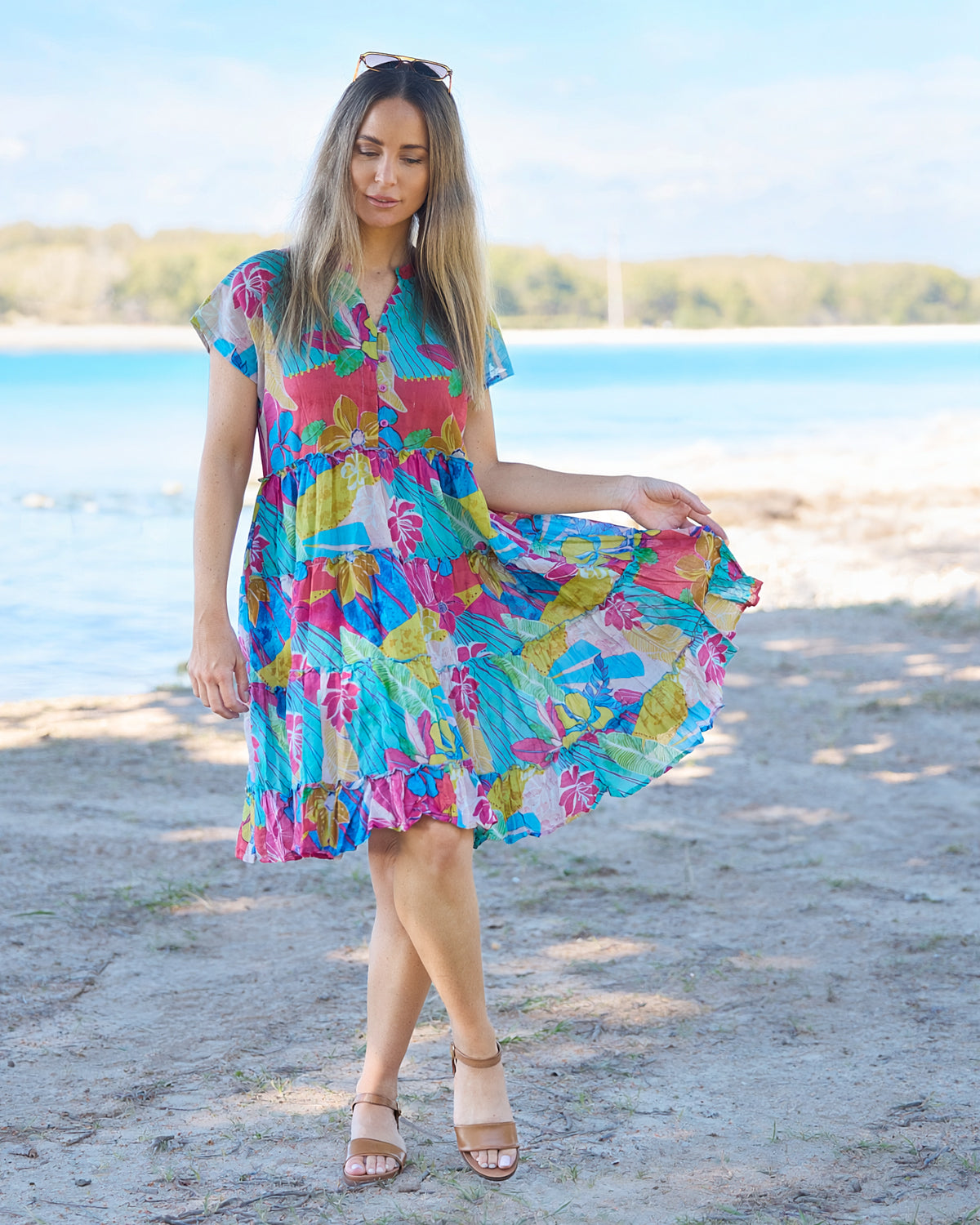 Sage Dress - Tropical Flowers
