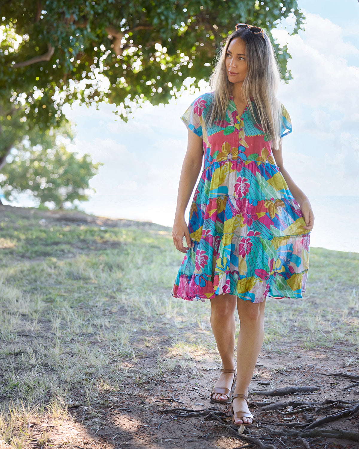 Sage Dress - Tropical Flowers