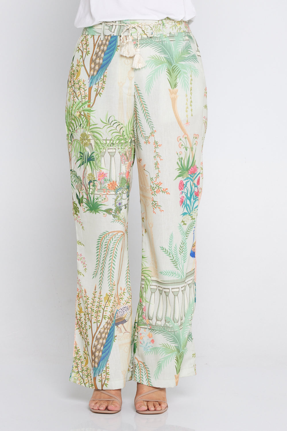 Zafira Linen Pants - Peacock Print