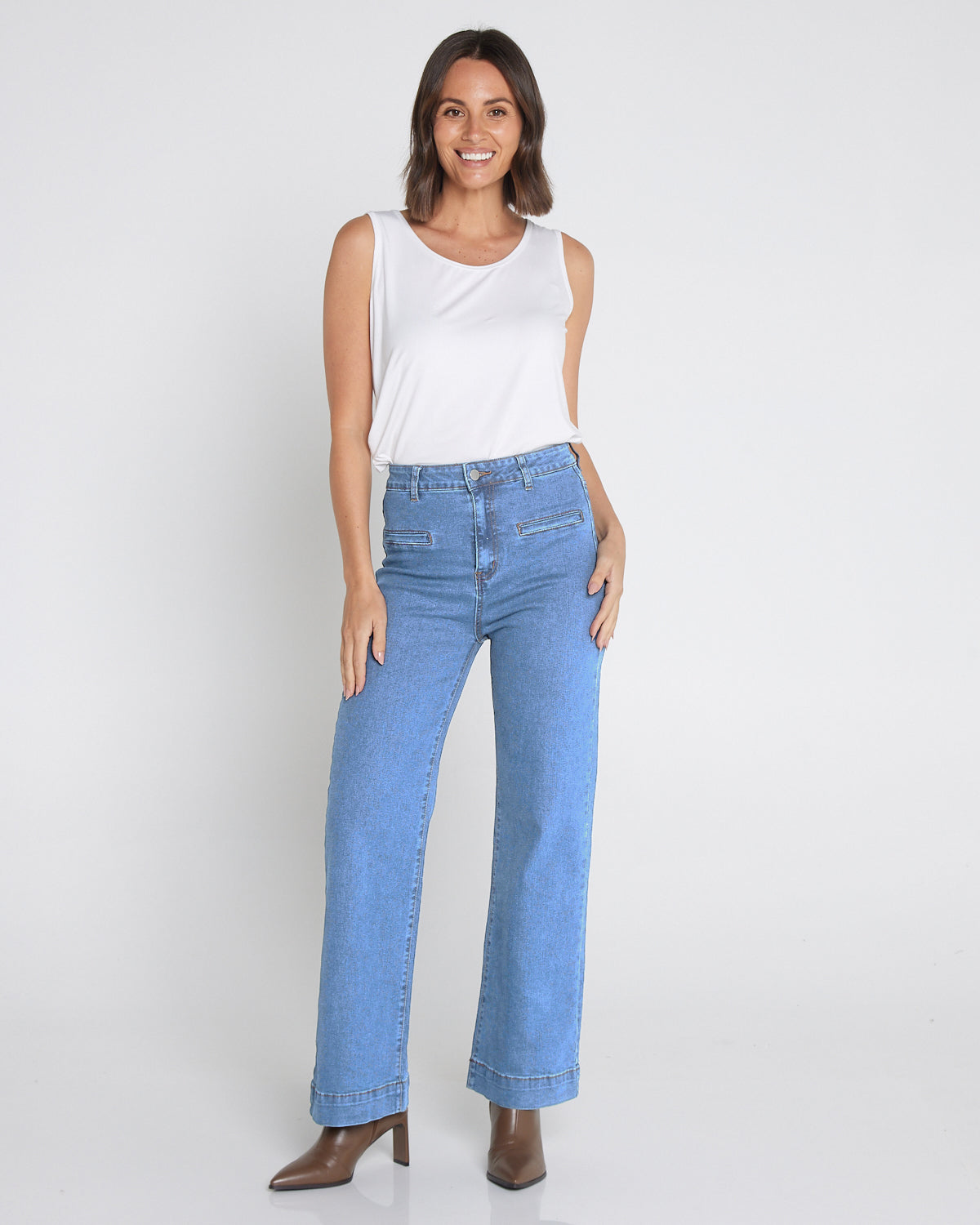 Cher Wide Leg Jeans - Light Wash Blue Denim