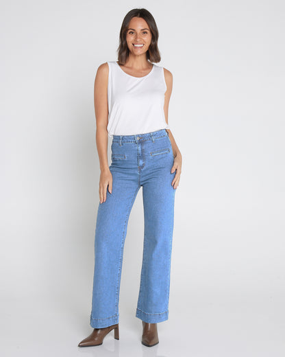 Cher Wide Leg Jeans - Light Wash Blue Denim