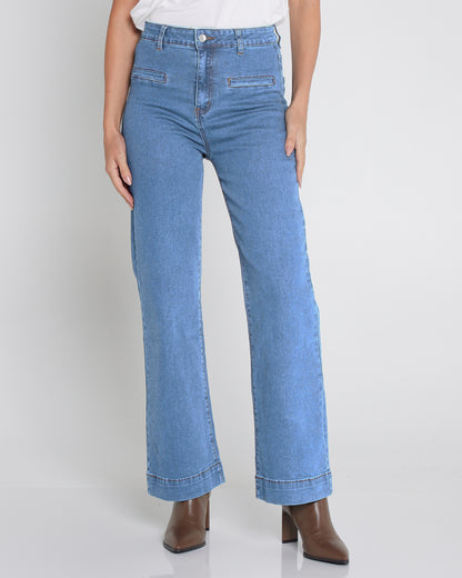 Cher Wide Leg Jeans - Light Wash Blue Denim