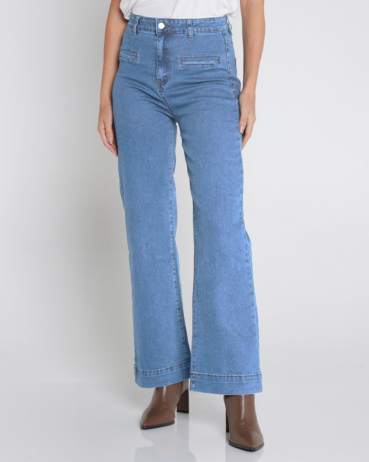 Cher Wide Leg Jeans - Light Wash Blue Denim