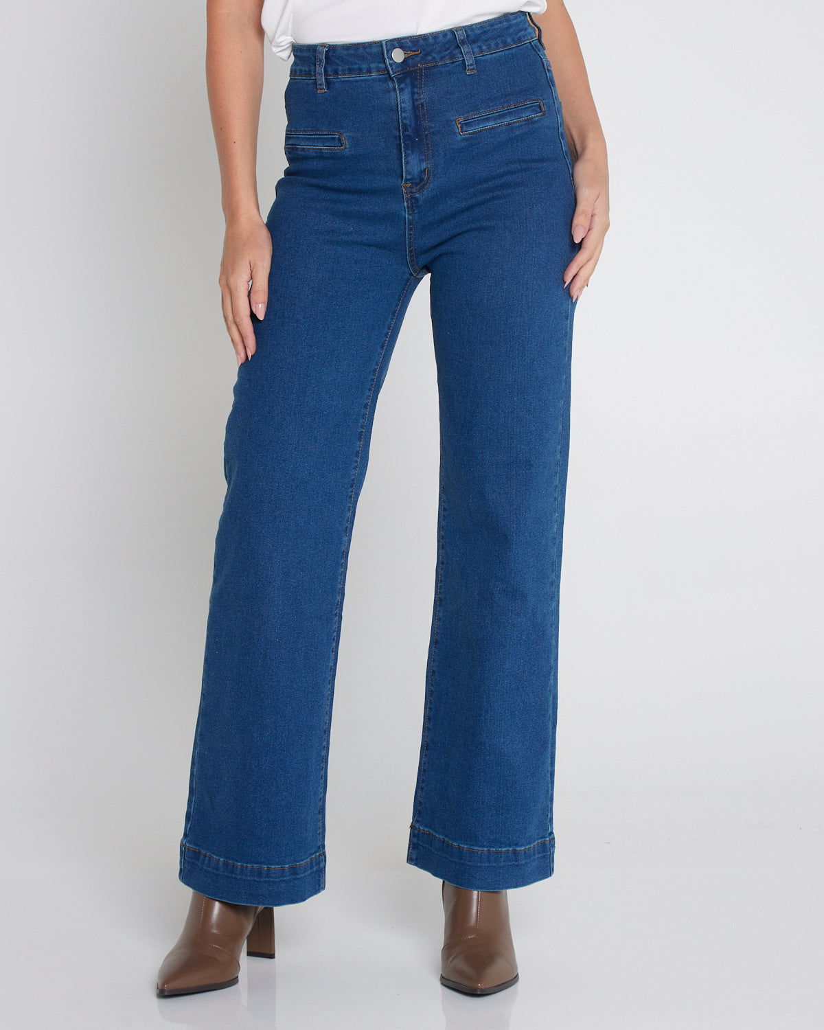 Cher Wide Leg Jeans - Mid Wash Blue Denim