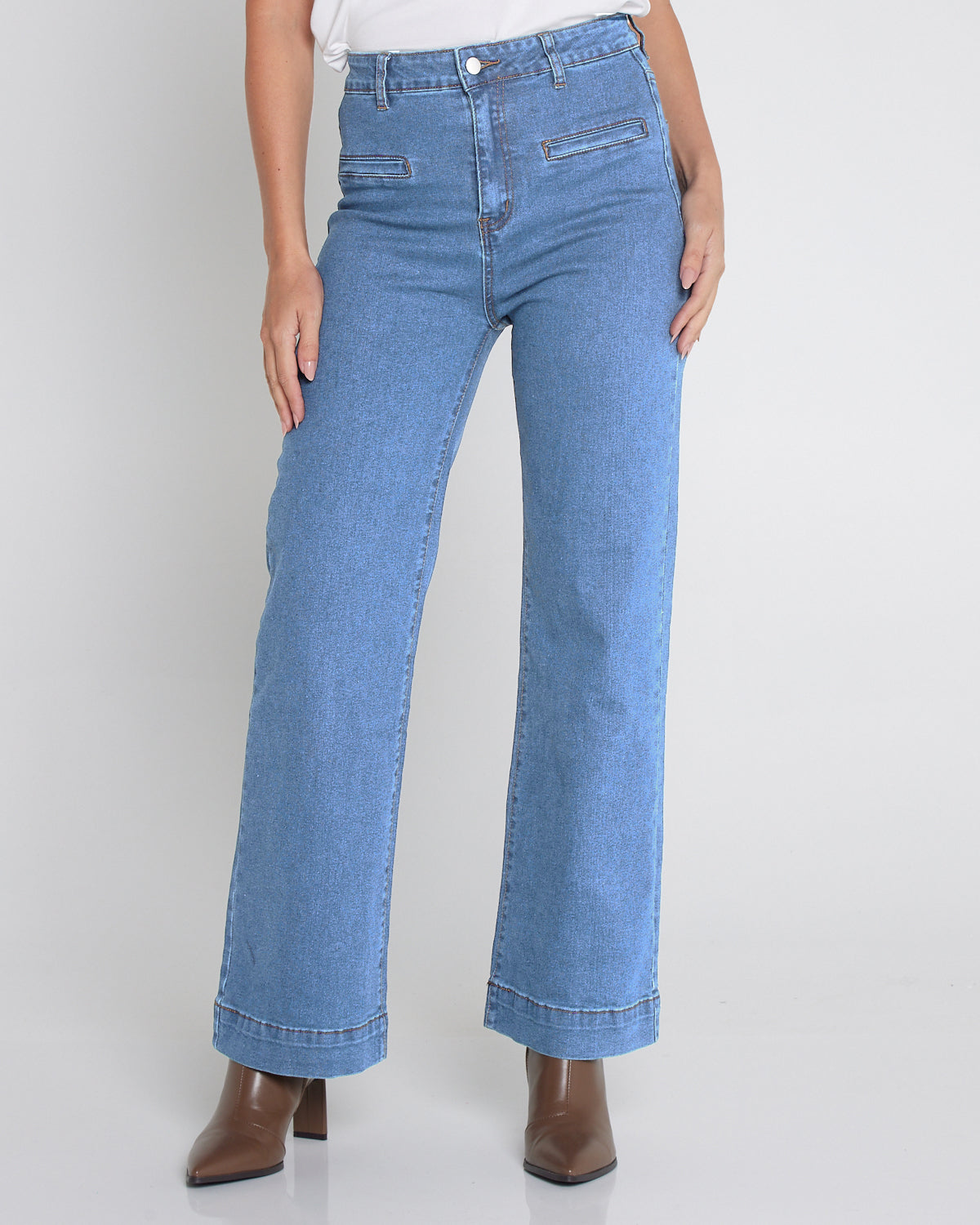 Cher Wide Leg Jeans - Light Wash Blue Denim