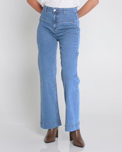 Cher Wide Leg Jeans - Light Wash Blue Denim