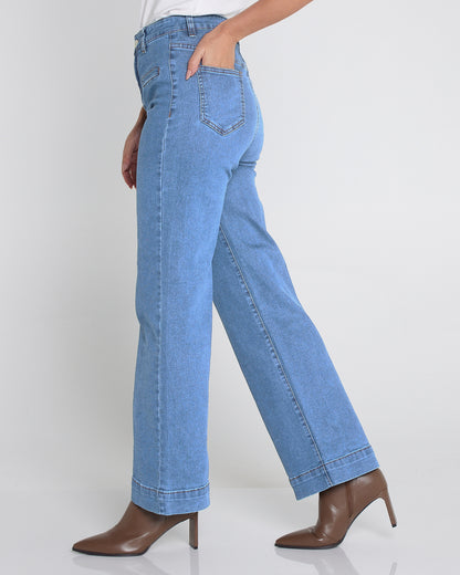 Cher Wide Leg Jeans - Light Wash Blue Denim