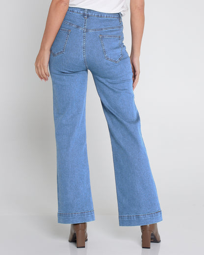 Cher Wide Leg Jeans - Light Wash Blue Denim