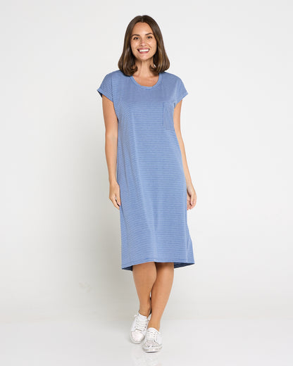 T-Shirt Travel Dress by Cordelia St - Blue Stripe