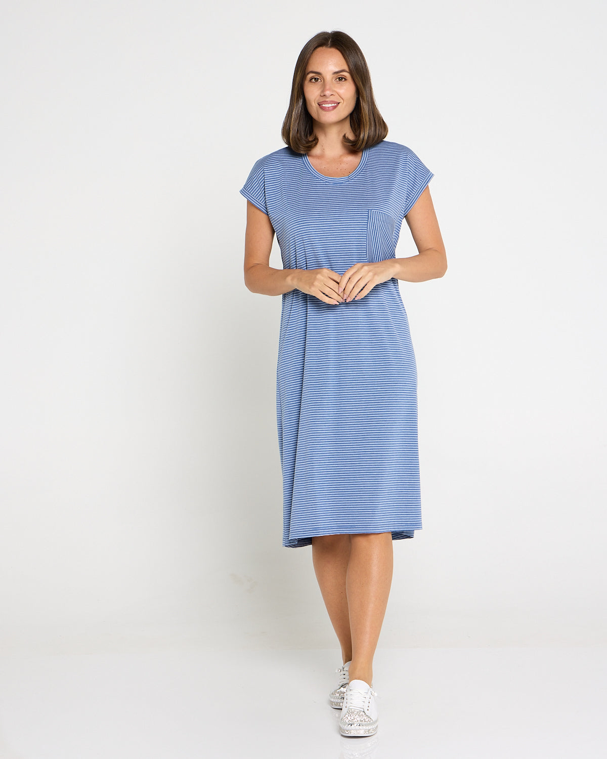 T-Shirt Travel Dress by Cordelia St - Blue Stripe