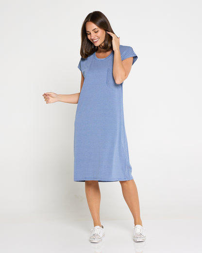 T-Shirt Travel Dress by Cordelia St - Blue Stripe
