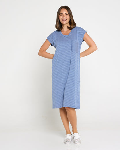 T-Shirt Travel Dress by Cordelia St - Blue Stripe