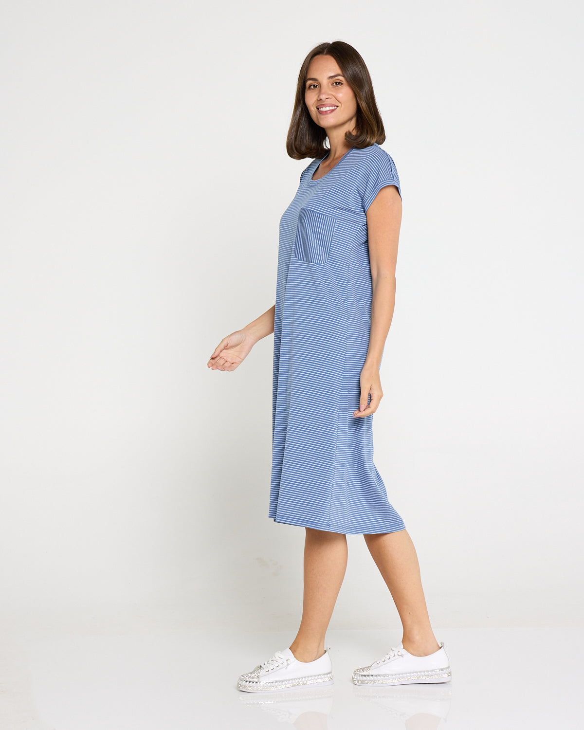 T-Shirt Travel Dress by Cordelia St - Blue Stripe