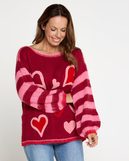 Tali Knit Jumper - Red/Pink Heart