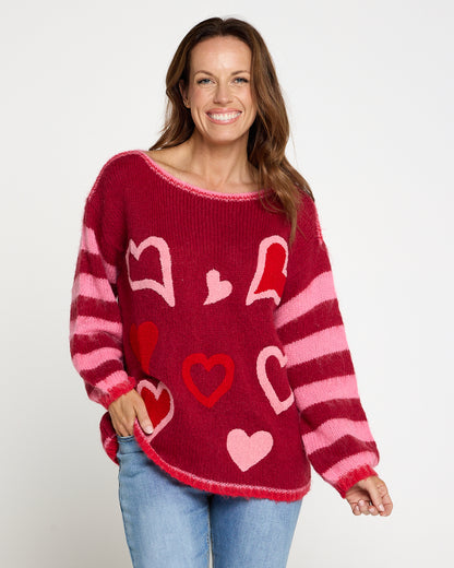 Tali Knit Jumper - Red/Pink Heart
