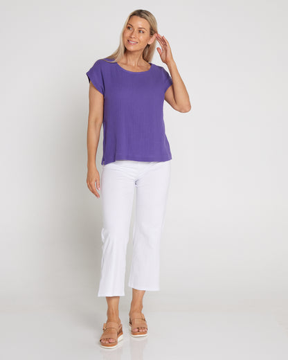 Tarin Cotton Cheesecloth Top - Purple