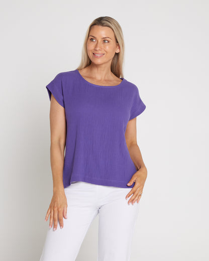 Tarin Cotton Cheesecloth Top - Purple