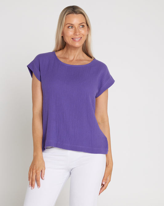 Tarin Cotton Cheesecloth Top - Purple