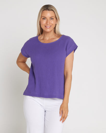 Tarin Cotton Cheesecloth Top - Purple