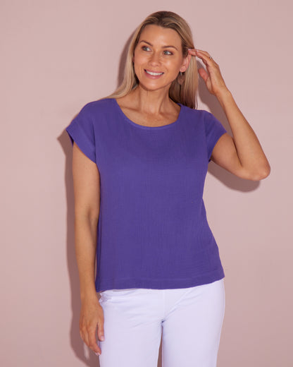 Tarin Cotton Cheesecloth Top - Purple