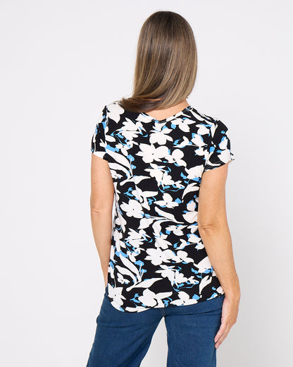 Printed Bamboo Tee - Black/White Jasmine