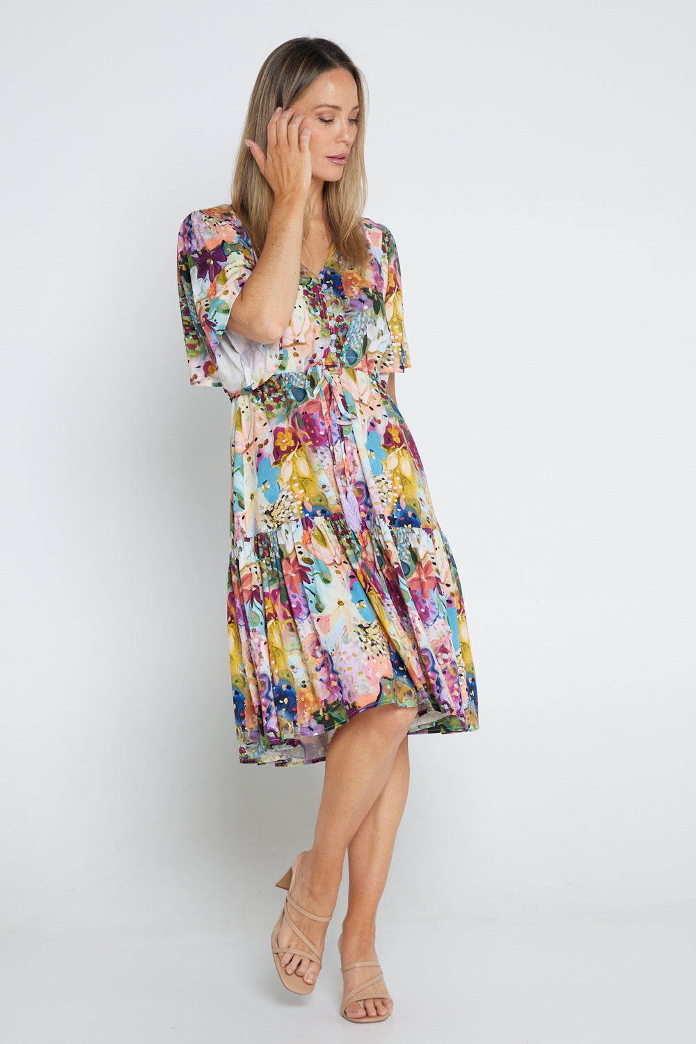 Alora Petite Dress - Spring Floral Painting