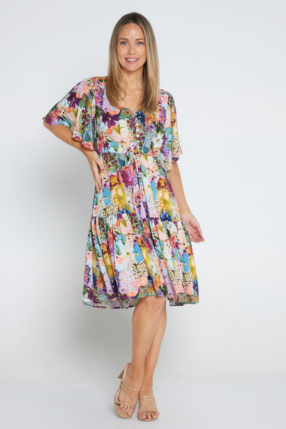 Alora Petite Dress - Spring Floral Painting