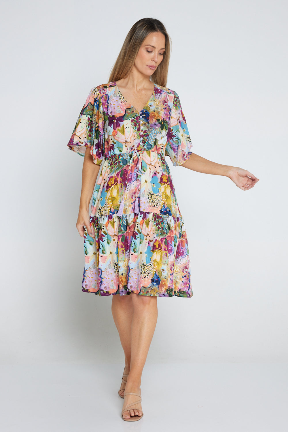 Alora Petite Dress - Spring Floral Painting