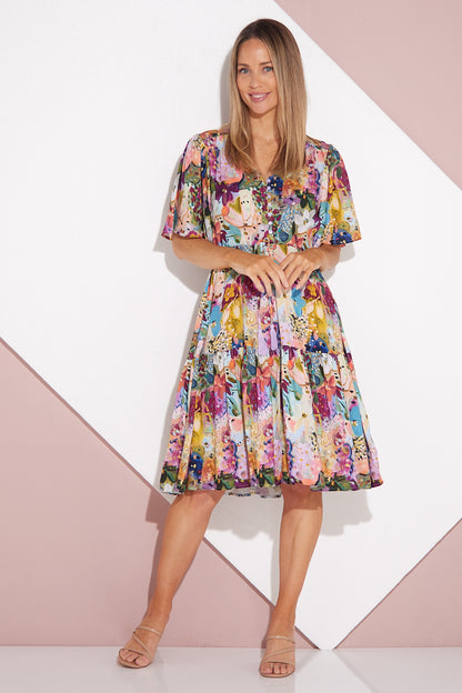 Alora Petite Dress - Spring Floral Painting