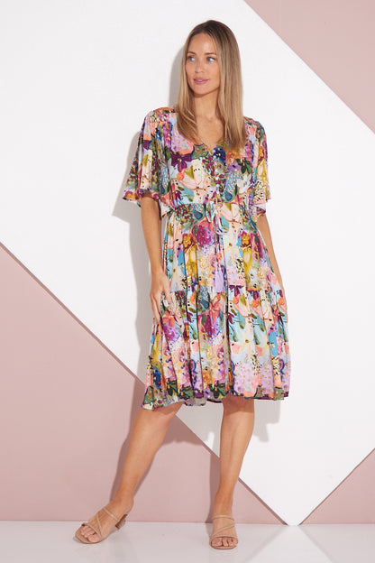 Alora Petite Dress - Spring Floral Painting