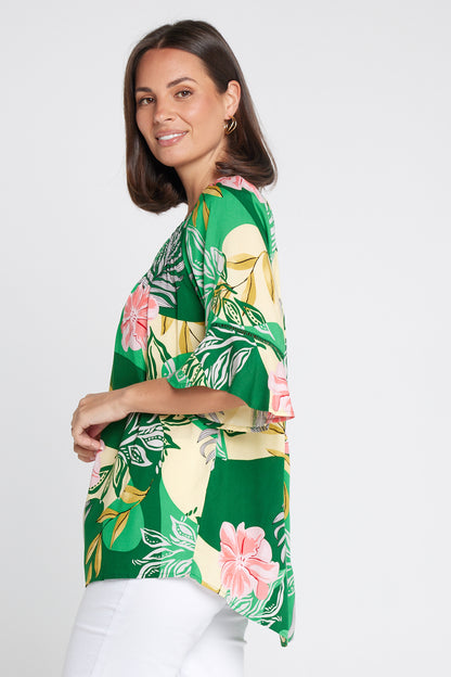 Palm Cove Top - Emerald/Pink Floral Top