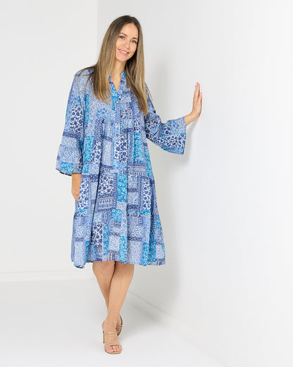 Swanston Dress - Indigo Mosaic