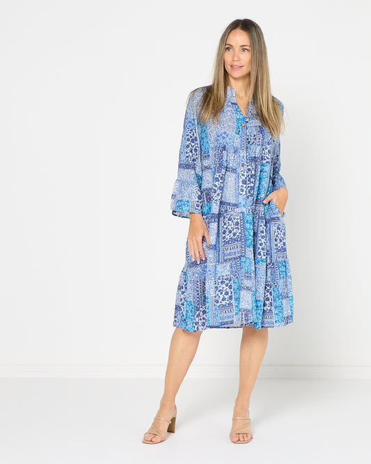 Swanston Dress - Indigo Mosaic