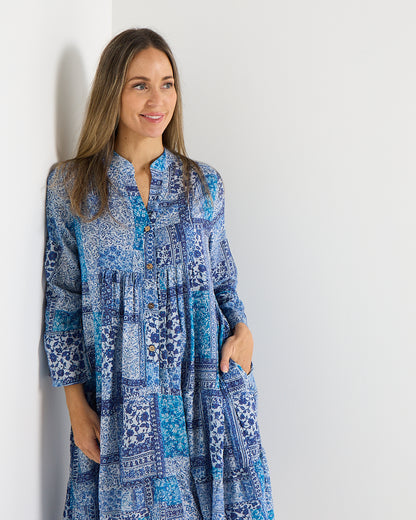 Swanston Dress - Indigo Mosaic