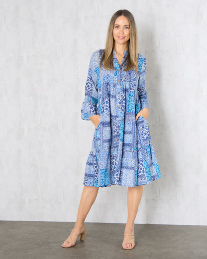 Swanston Dress - Indigo Mosaic