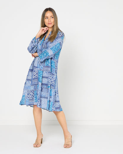 Swanston Dress - Indigo Mosaic