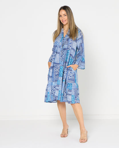 Swanston Dress - Indigo Mosaic