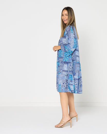 Swanston Dress - Indigo Mosaic