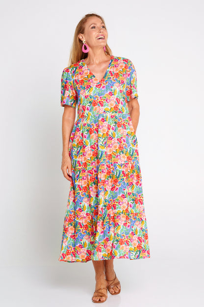 Patrice Cotton & Linen Dress - Bright Floral