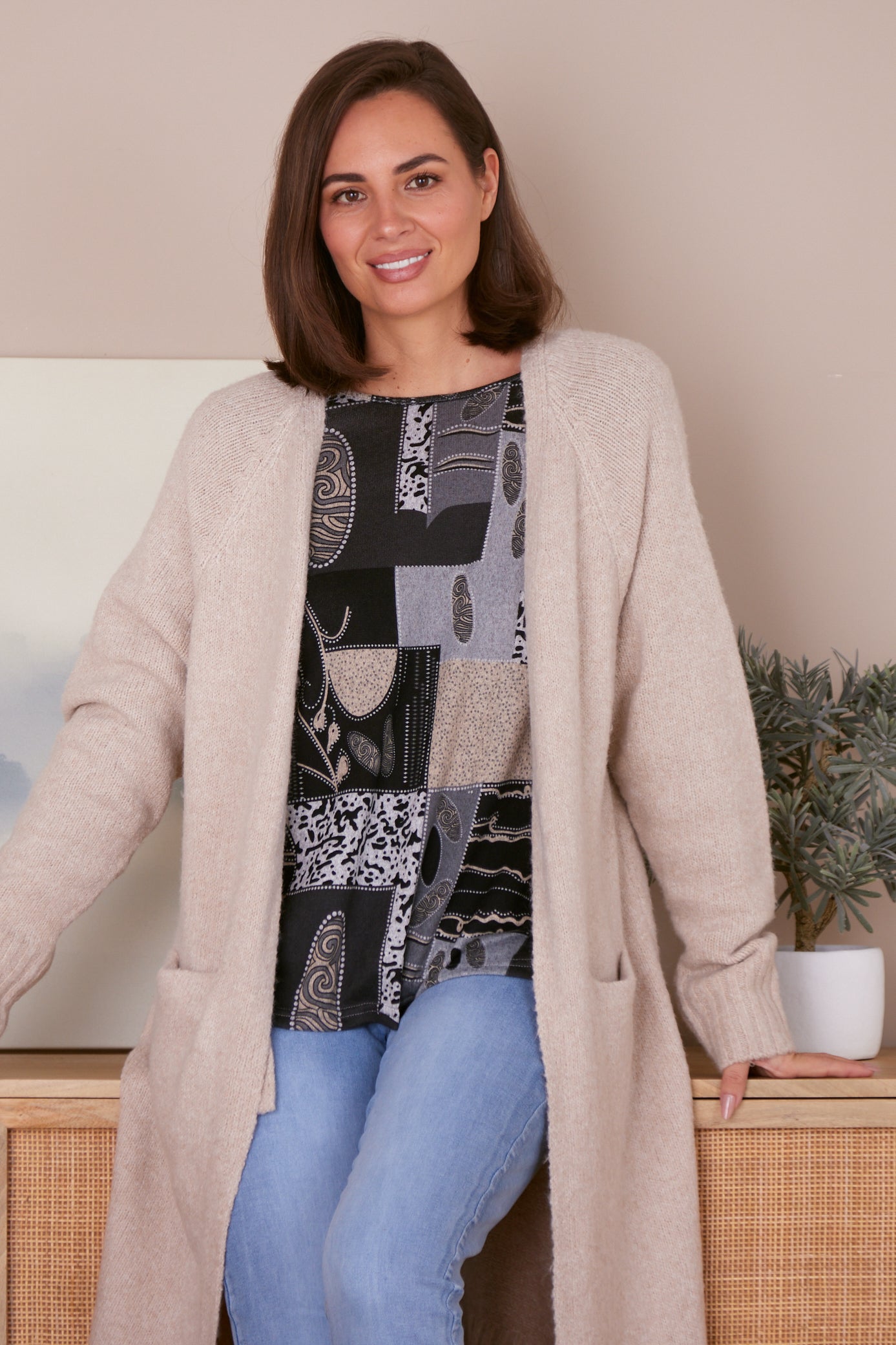 Caramel long cardigan clearance