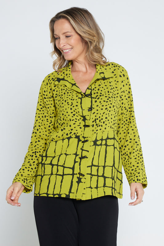 Pebble Splice Shirt - Lime/Black Print