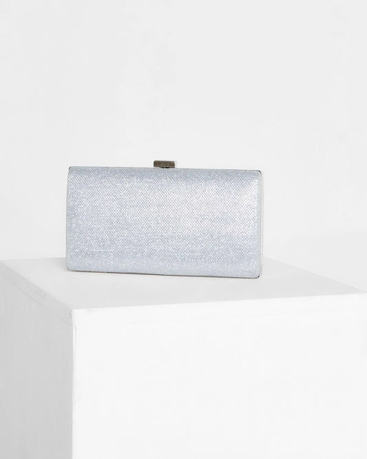 Penelope Shimmer Hardcase Clutch - Silver