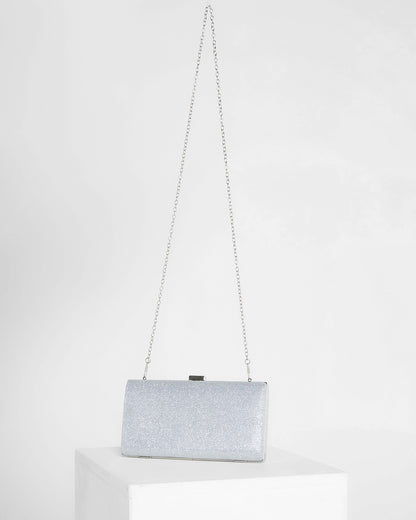 Penelope Shimmer Hardcase Clutch - Silver