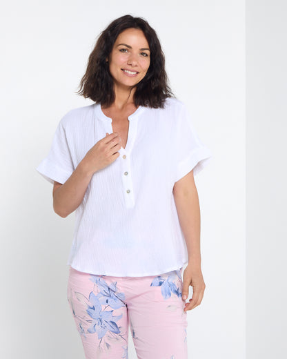 Gracie Cotton Muslin Top - White