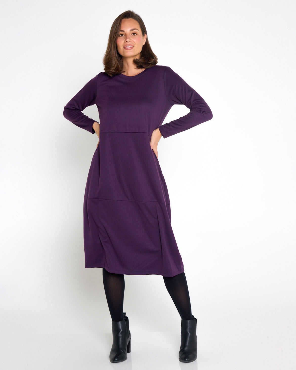 Rita Pocket Ponte Dress - Aubergine