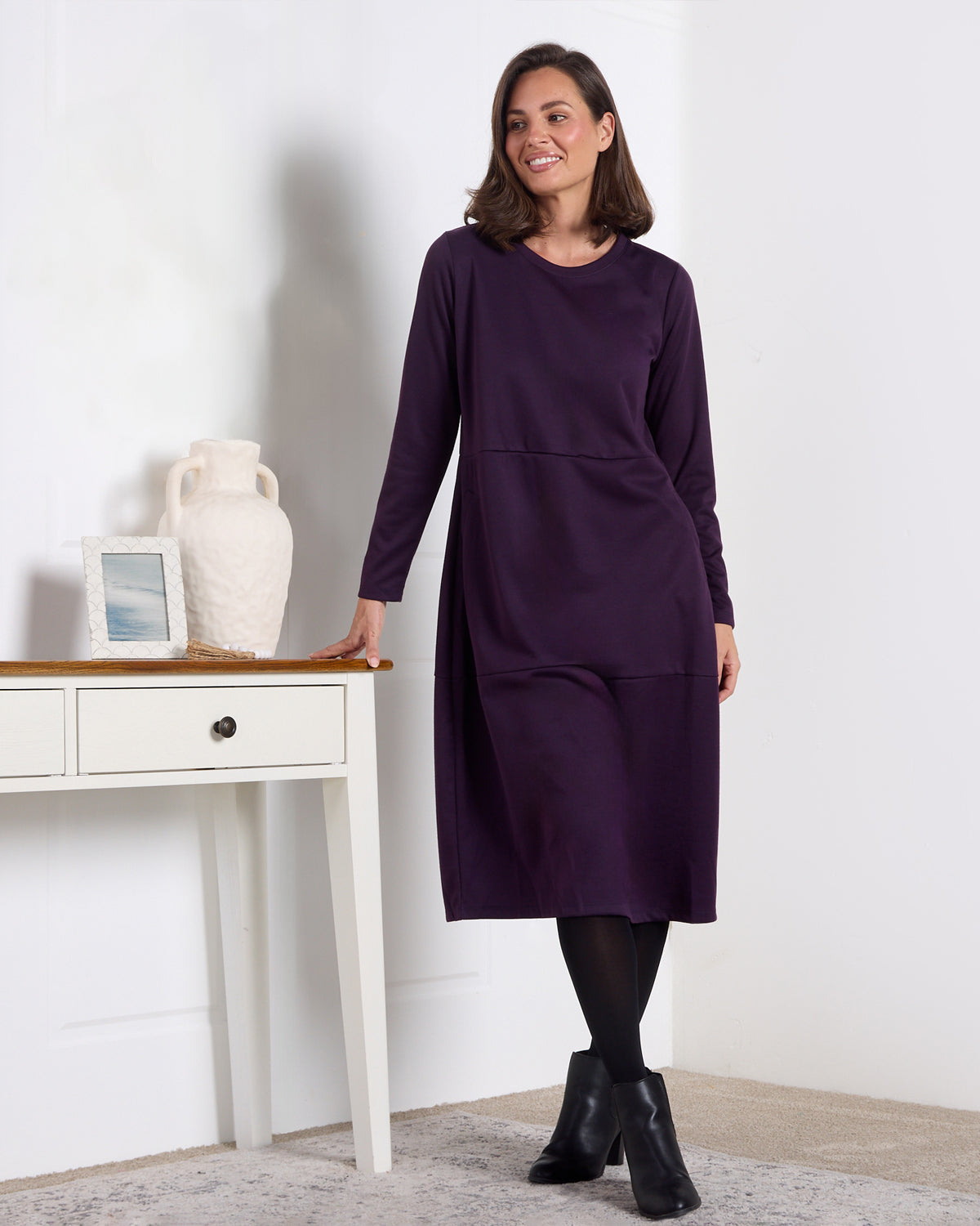 Rita Pocket Ponte Dress - Aubergine