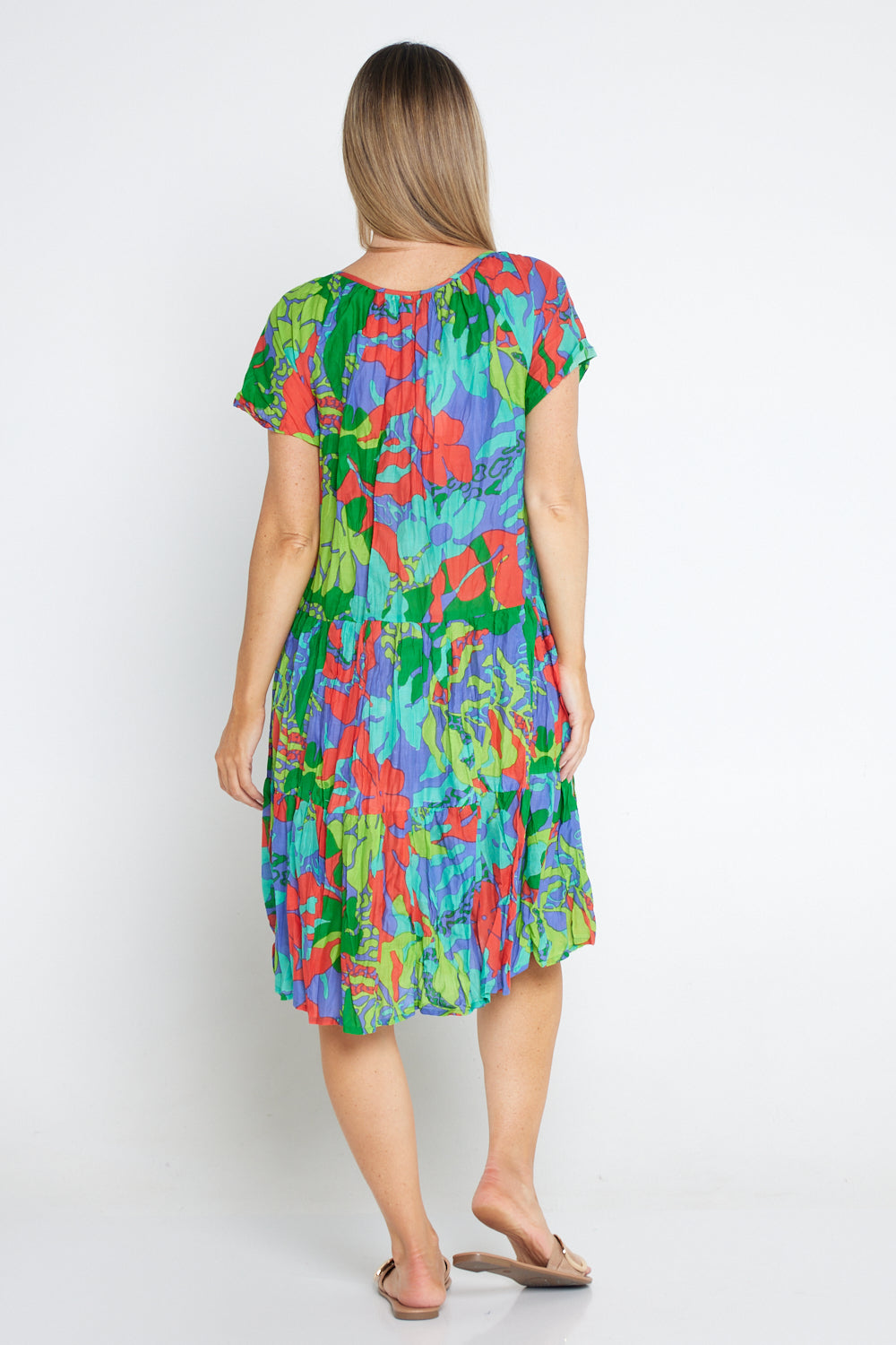 Poppy Cap Sleeve Cotton Dress Tropical Sea TULIO Fashion