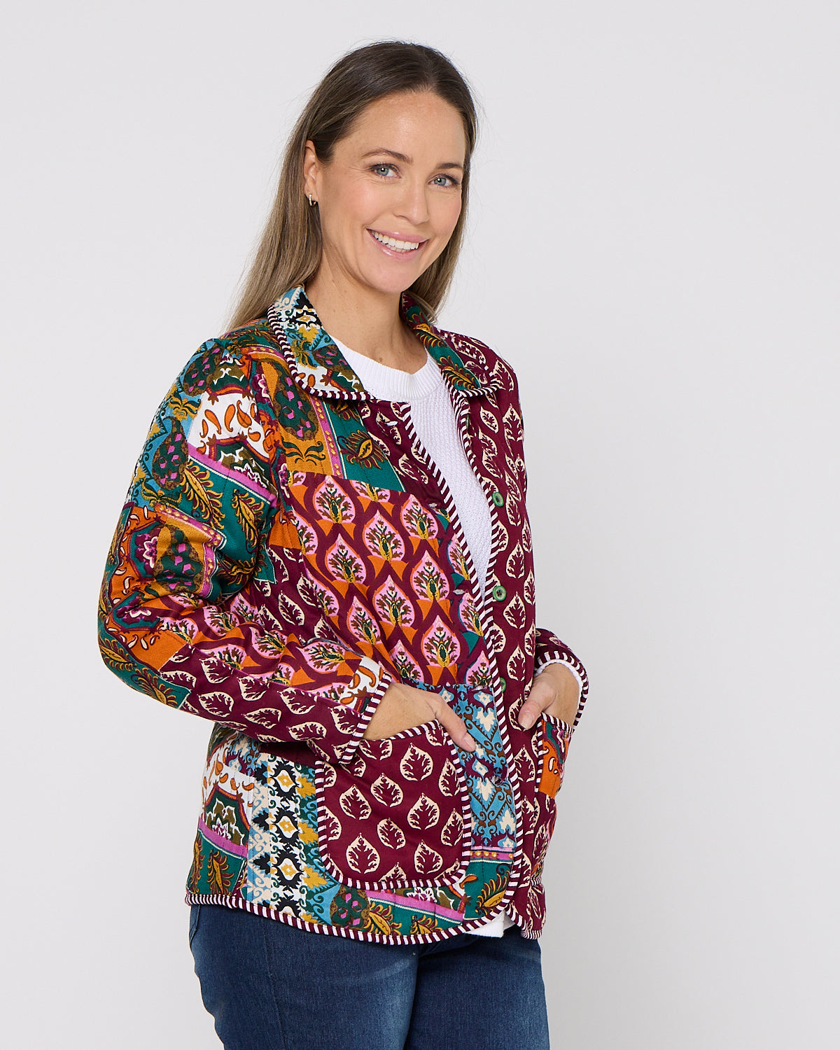 Prato Reversible Quilted Jacket - Patchwork Berry